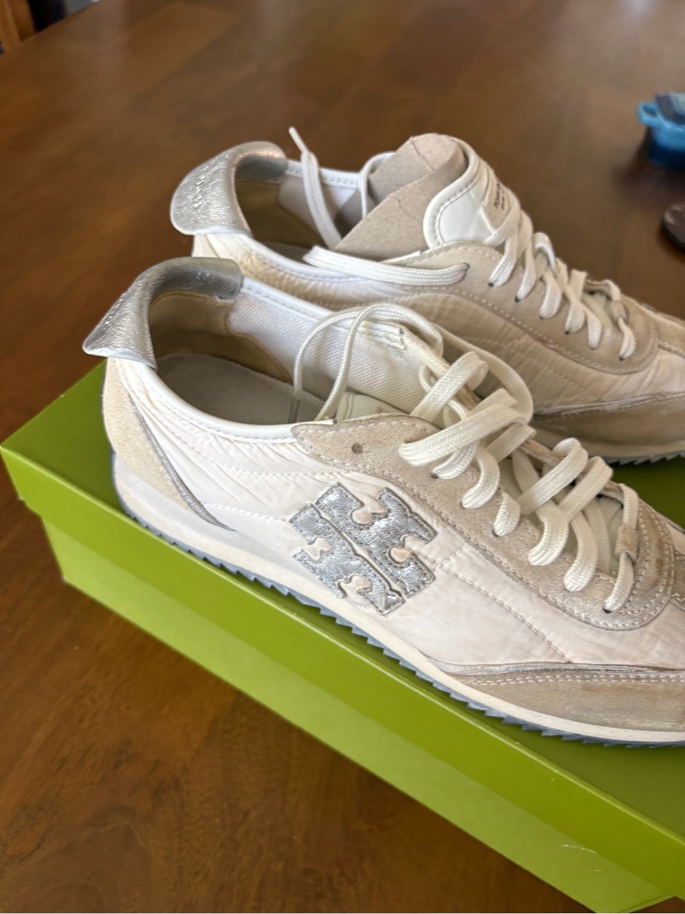 Tory Burch Men's Cream & Silver Logo Low-Top Sneaker